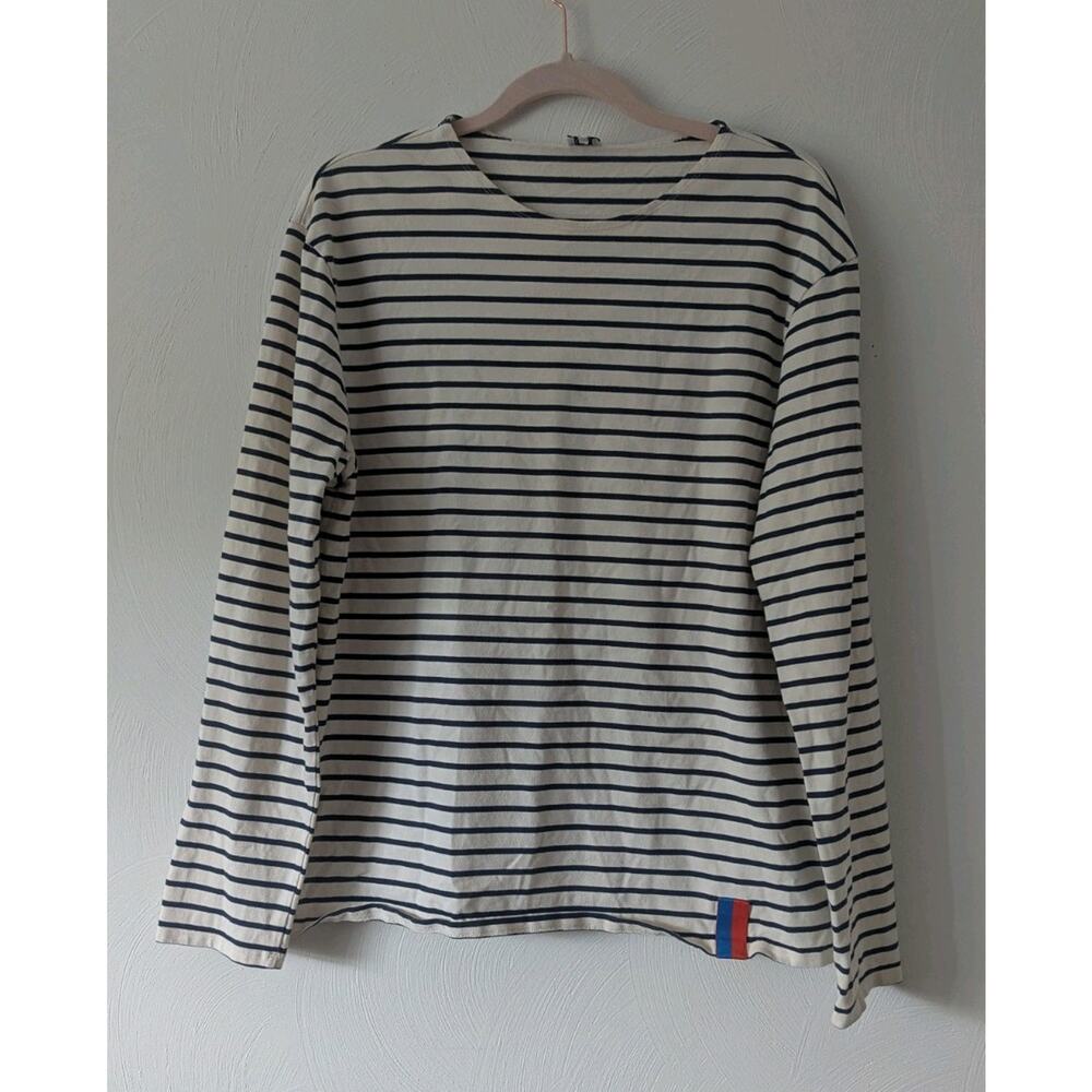 Women's Kule White Black Stripe The Boyfriend Long Sleeve Cotton Top Size S